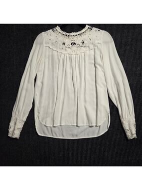 Loft Renaissance Victorian Goth White Long Sleeve Lace Cuff Detail XS